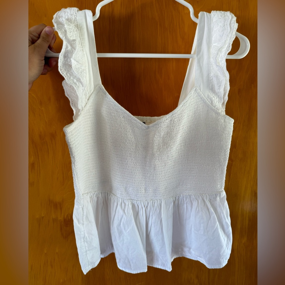 Old Navy White Peplum Tank Top with Lace Straps